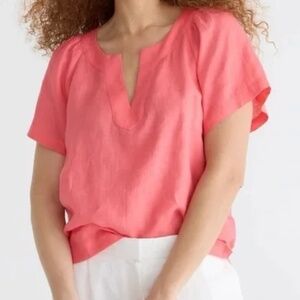 J.Crew Flutter-sleeve linen V-neck top